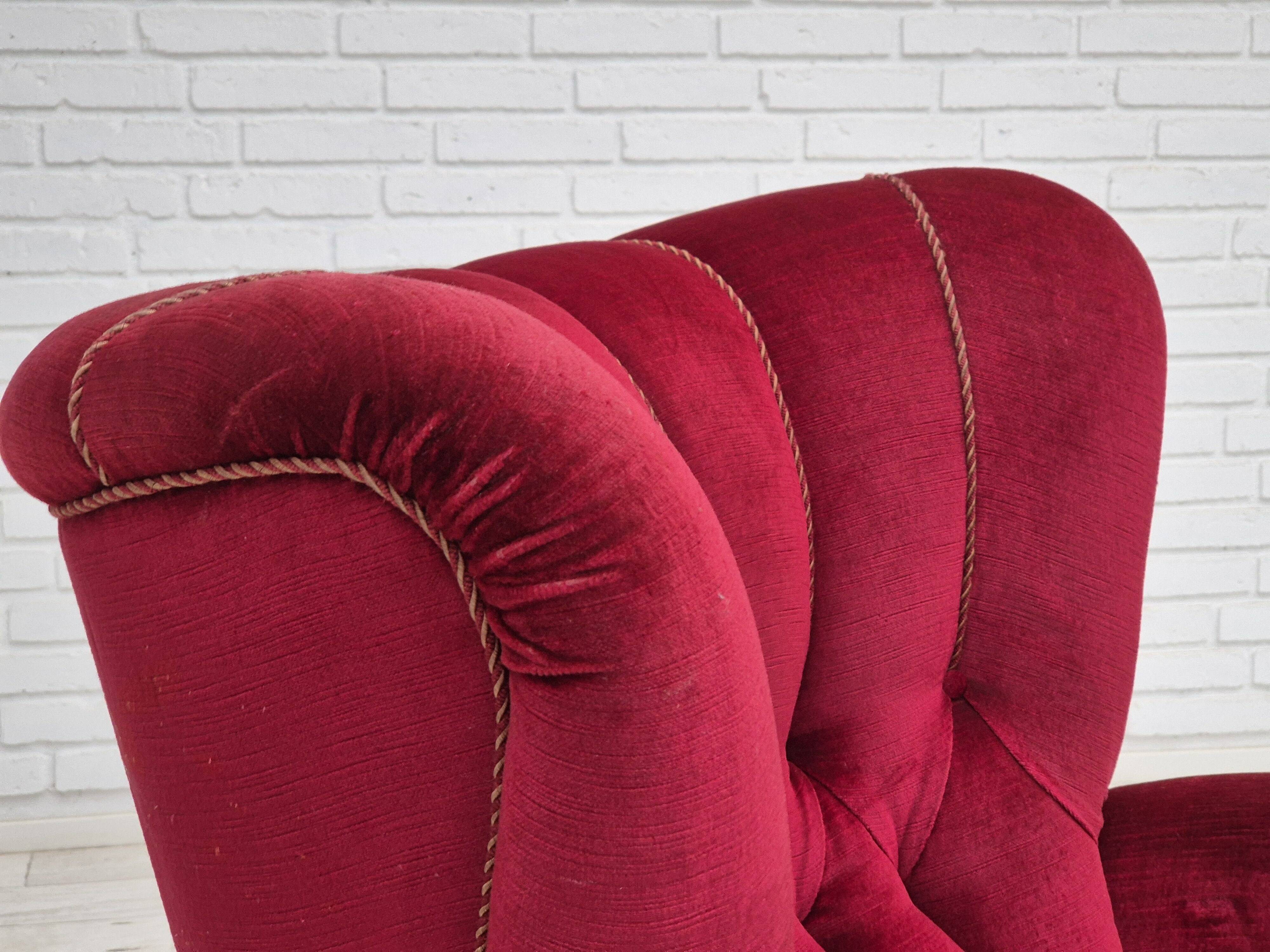 1960s, Danish relax armchair, original condition, red furniture velour.