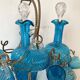 Antique Legras liquor cabinet, decanters and glasses, lion's paw stand
