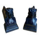Pair of fireplace chenets raphaël man's head black cast iron vintage #e236