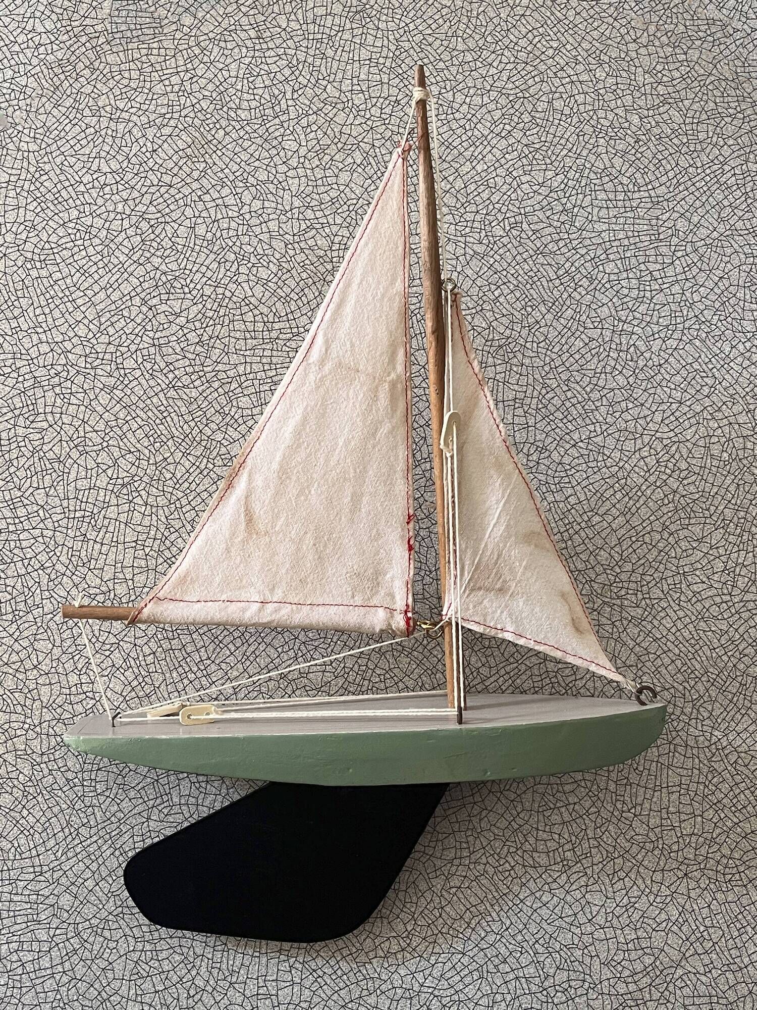 Wooden pond sailboat, metal keel, vintage toy