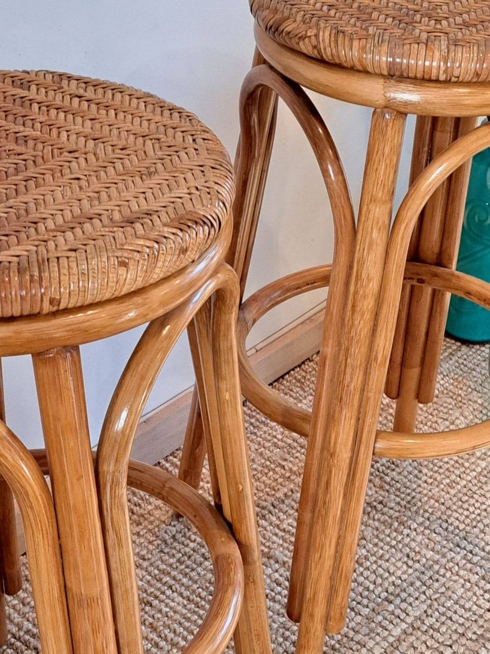 Vintage rattan and wicker bar stools