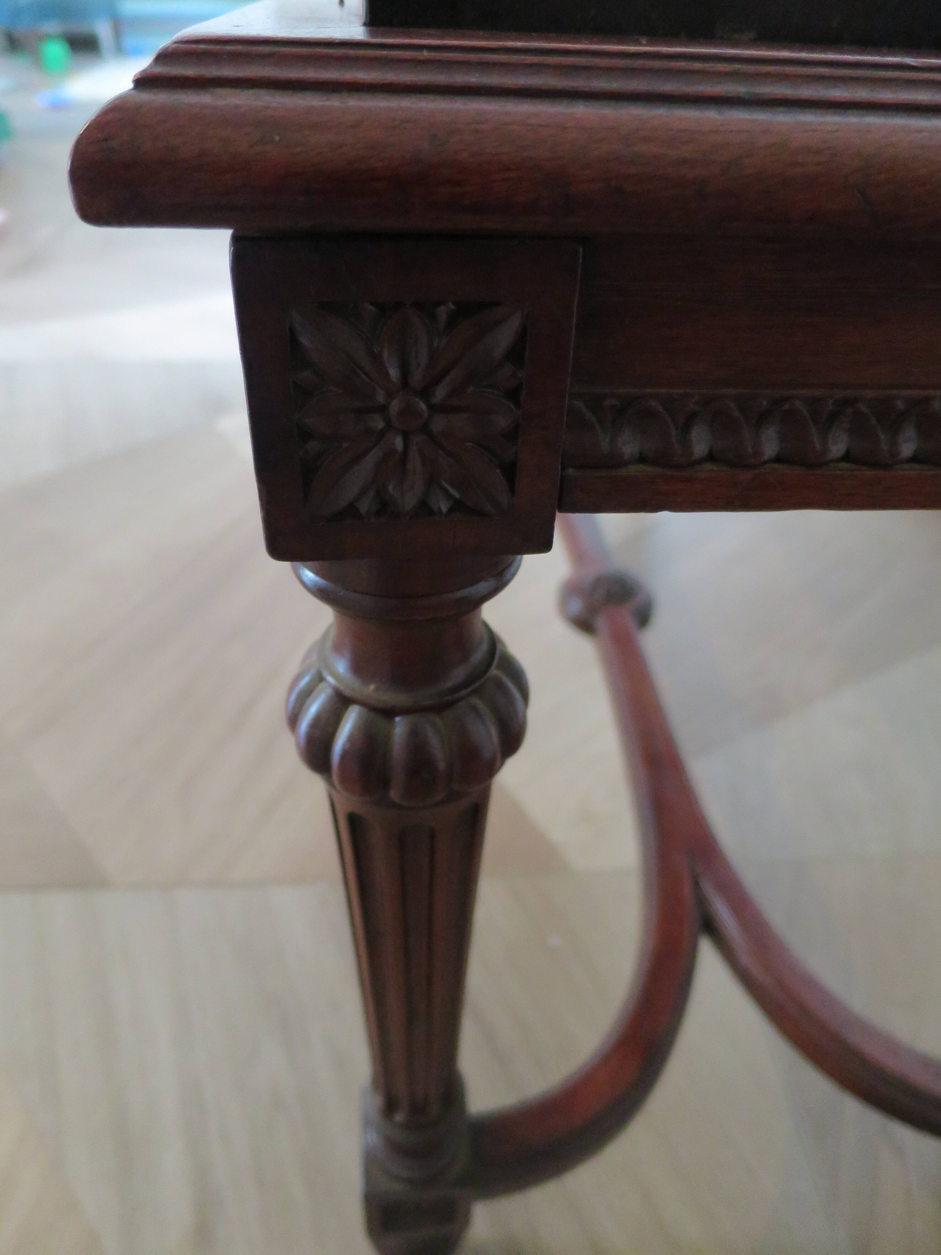 Coffee table - black marble top - Louis XIII style - H-shaped crossbar base