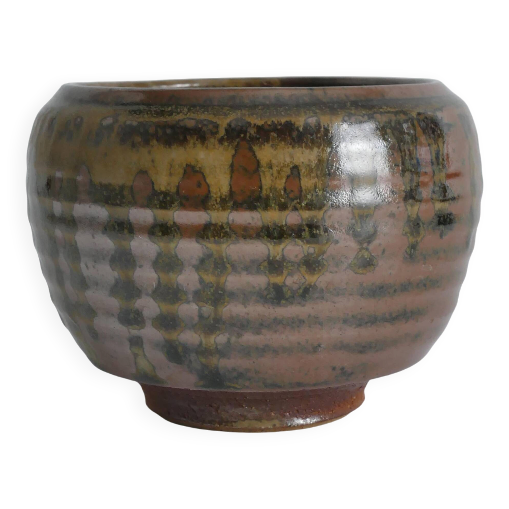 Midcentury-Modern Stoneware Bowl Dripping Motif in the Style of Margaret Rey