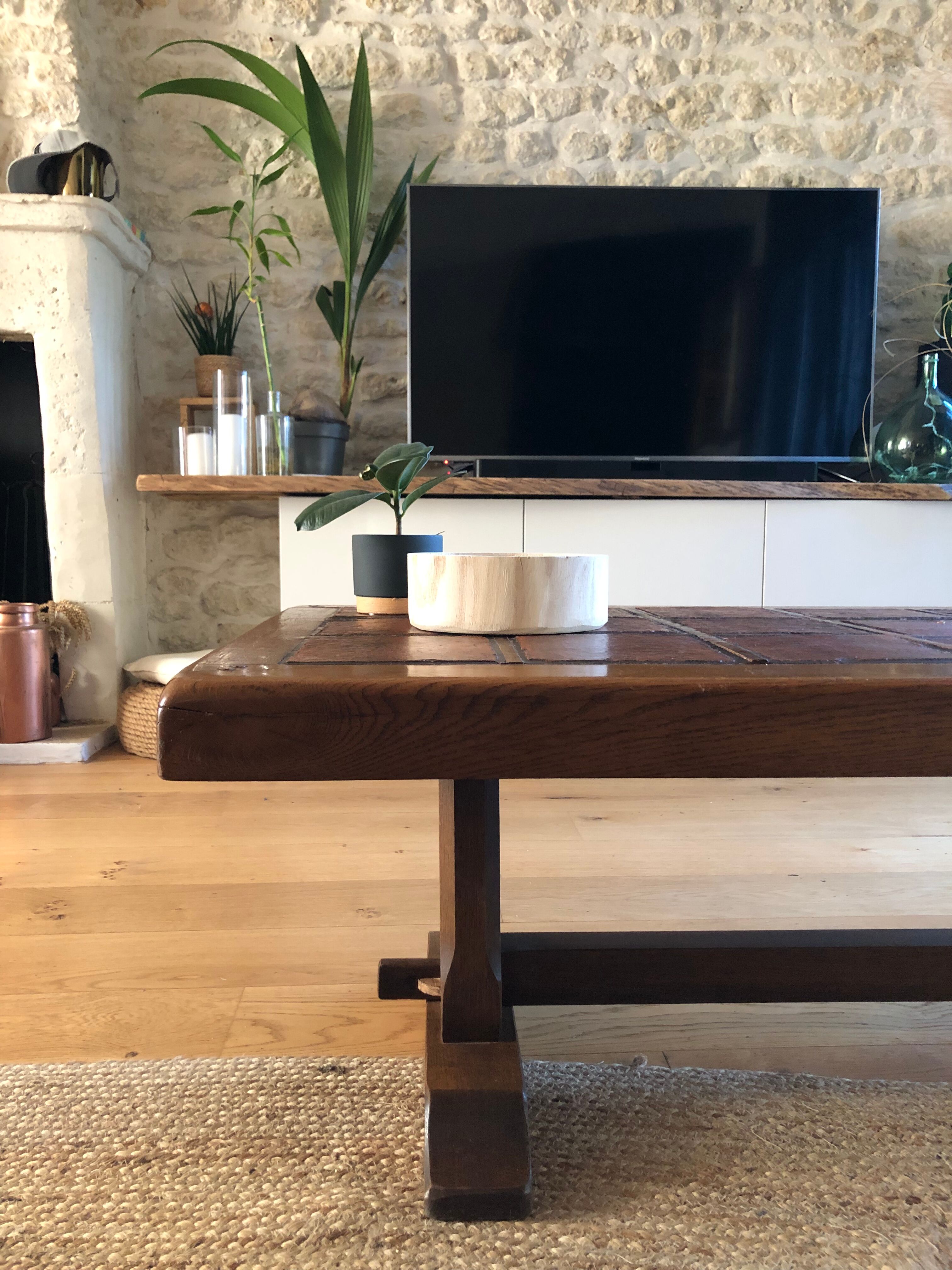 Solid oak coffee table P. Garnier