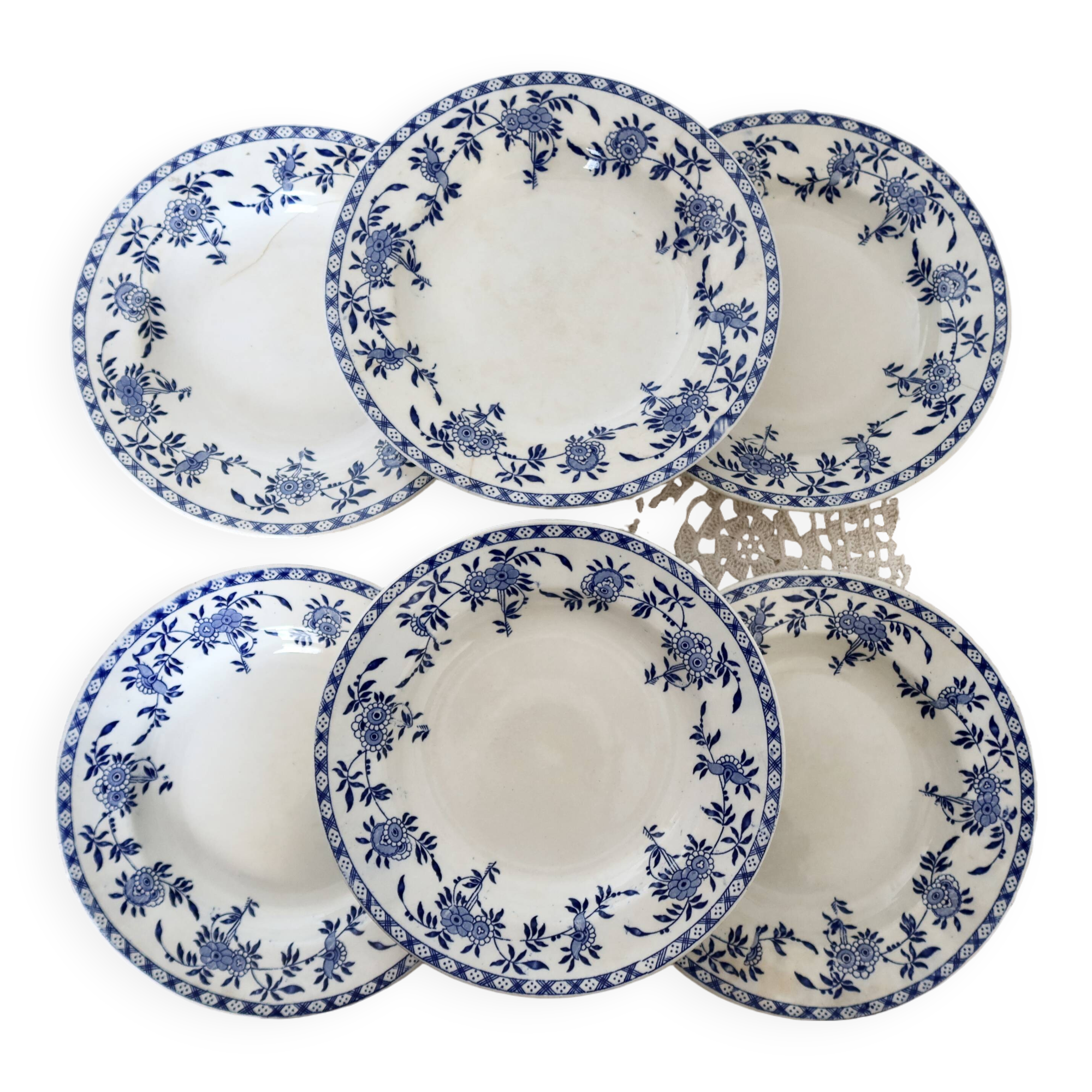 6 antique soup plates - Rare Dresden porcelain