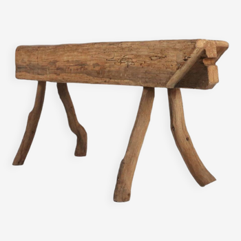 Banc rustique en tronc d'arbre, France, 1850