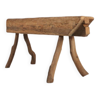 Banc rustique en tronc d'arbre, France, 1850