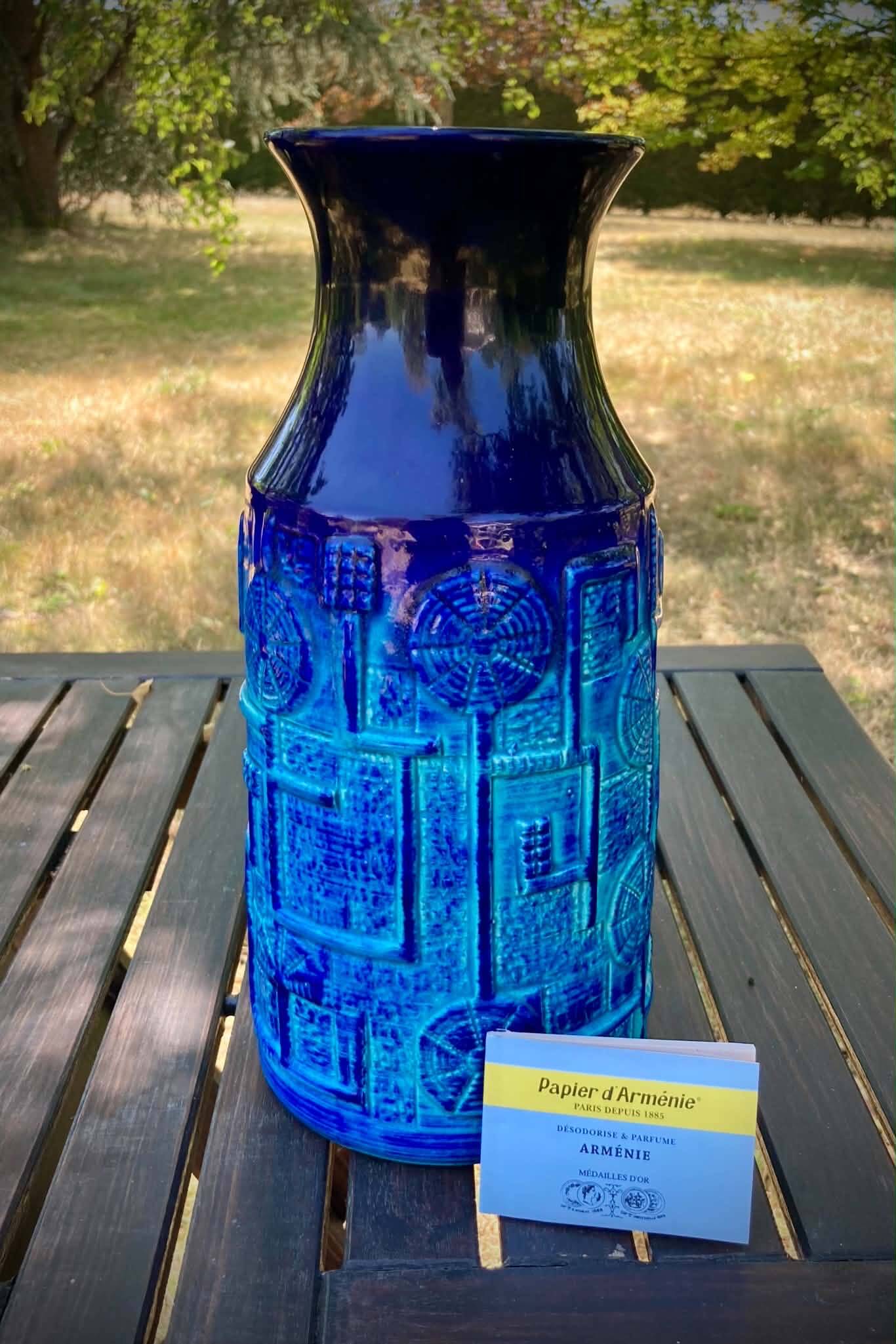 Blue ceramic vase. West Germany Bay Keramik. 1960s. Model 954-30.