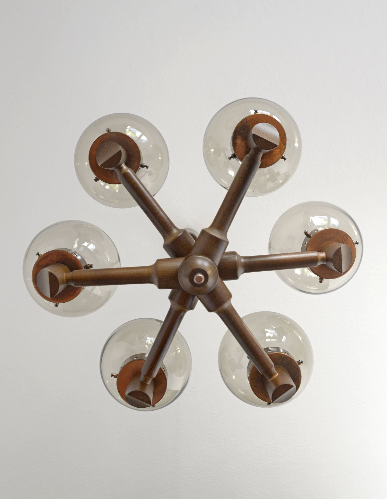 Lustre 6 lumières vintage en bois