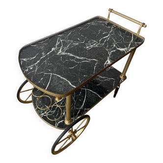 Chariot de bar vintage années 60/70 - Laiton & imitation marbre Bar r