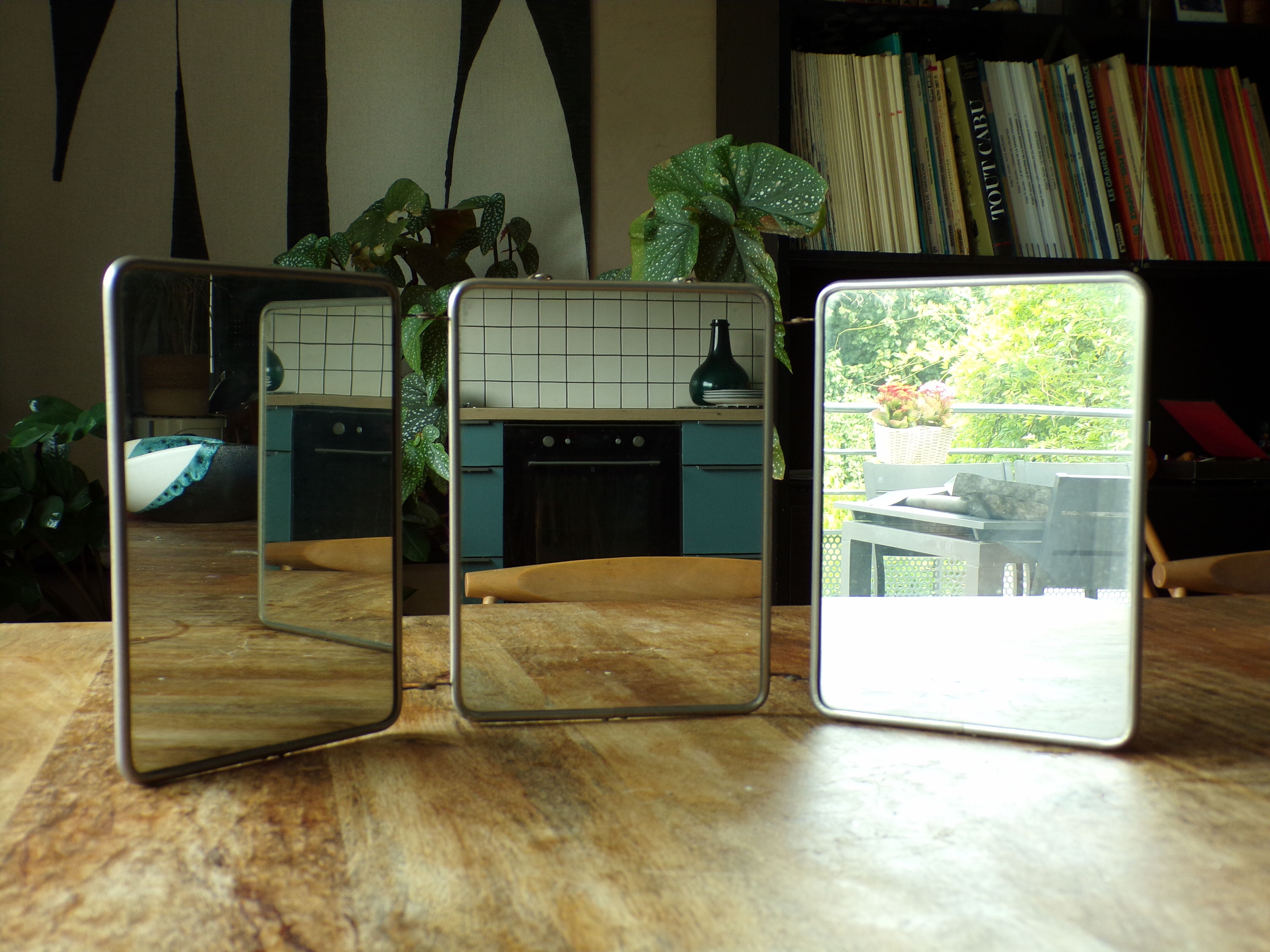 Vintage triptych barber mirror 24X58cm