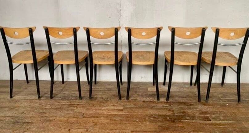 Series Set of 6 vintage bistro chairs in curved wood