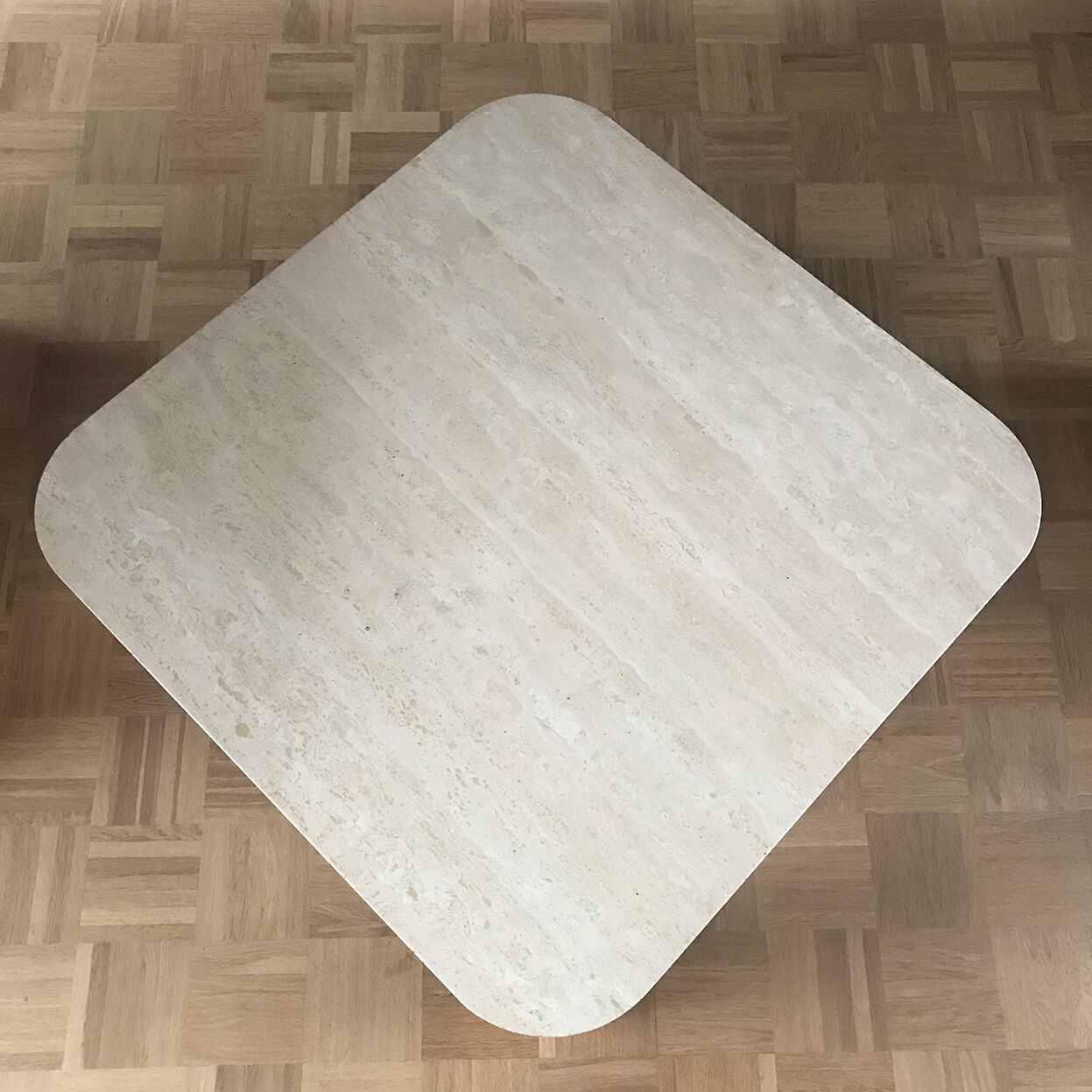 Mid century square travertine coffee table