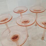 6 champagne flutes with pink stems
