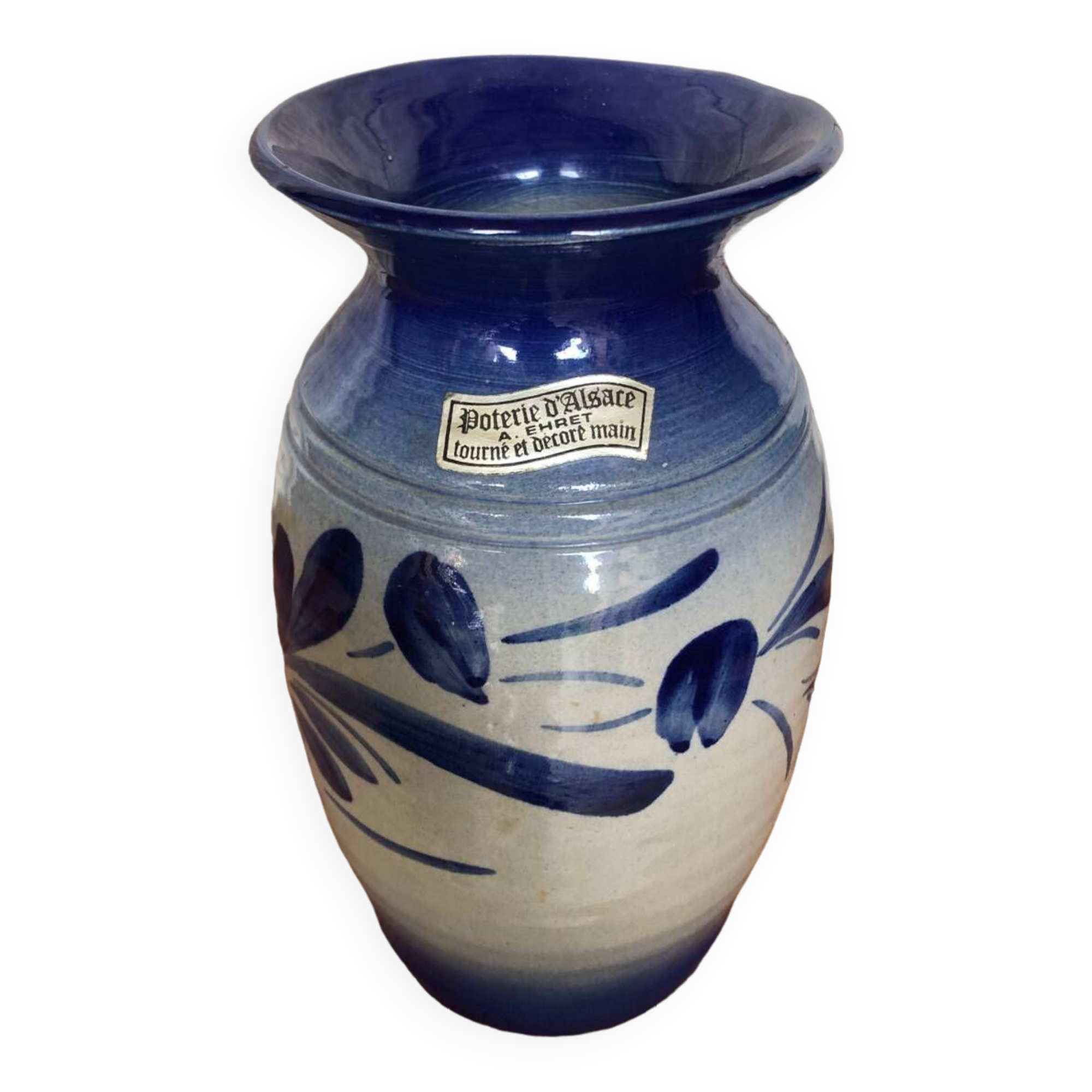 Old Alsace Vase ANNE EHRET Gray Blue Sandstone Decor Vintage Flowers #A766