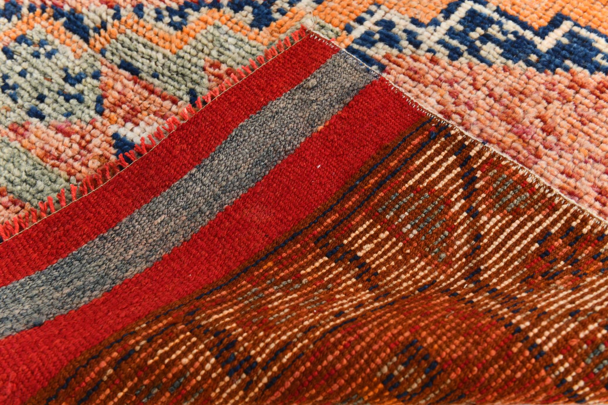 Red & Orange Geometric Pattern Vintage Runner Rug, 102x332Cm