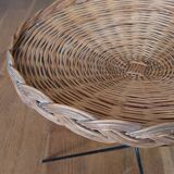 vintage wicker gueridon with a black metal tripod base from the 1960s