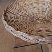 vintage wicker gueridon with a black metal tripod base from the 1960s