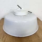 Industrial Grey Enamel Factory Pendant Lamp with Glass Cover, 1960s