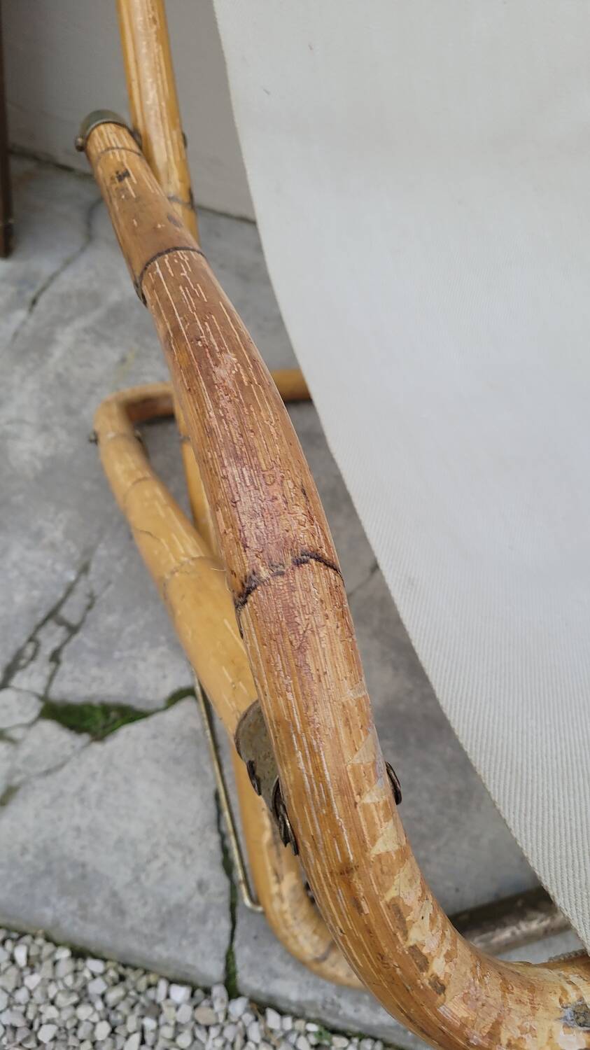 Vintage bamboo deck chair armchair 1950s Italy