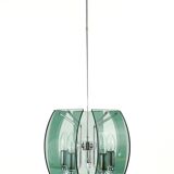 Glass and chrome chandelier in the Fontana Arte style, mid-century, Italy, 1960s.
