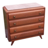 Commode en chêne pieds compas 4 tiroirs, 1950
