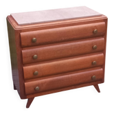 Commode en chêne pieds compas 4 tiroirs, 1950