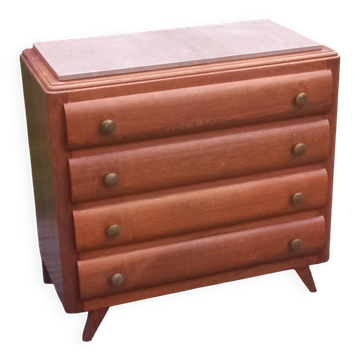 Commode en chêne pieds compas 4 tiroirs, 1950