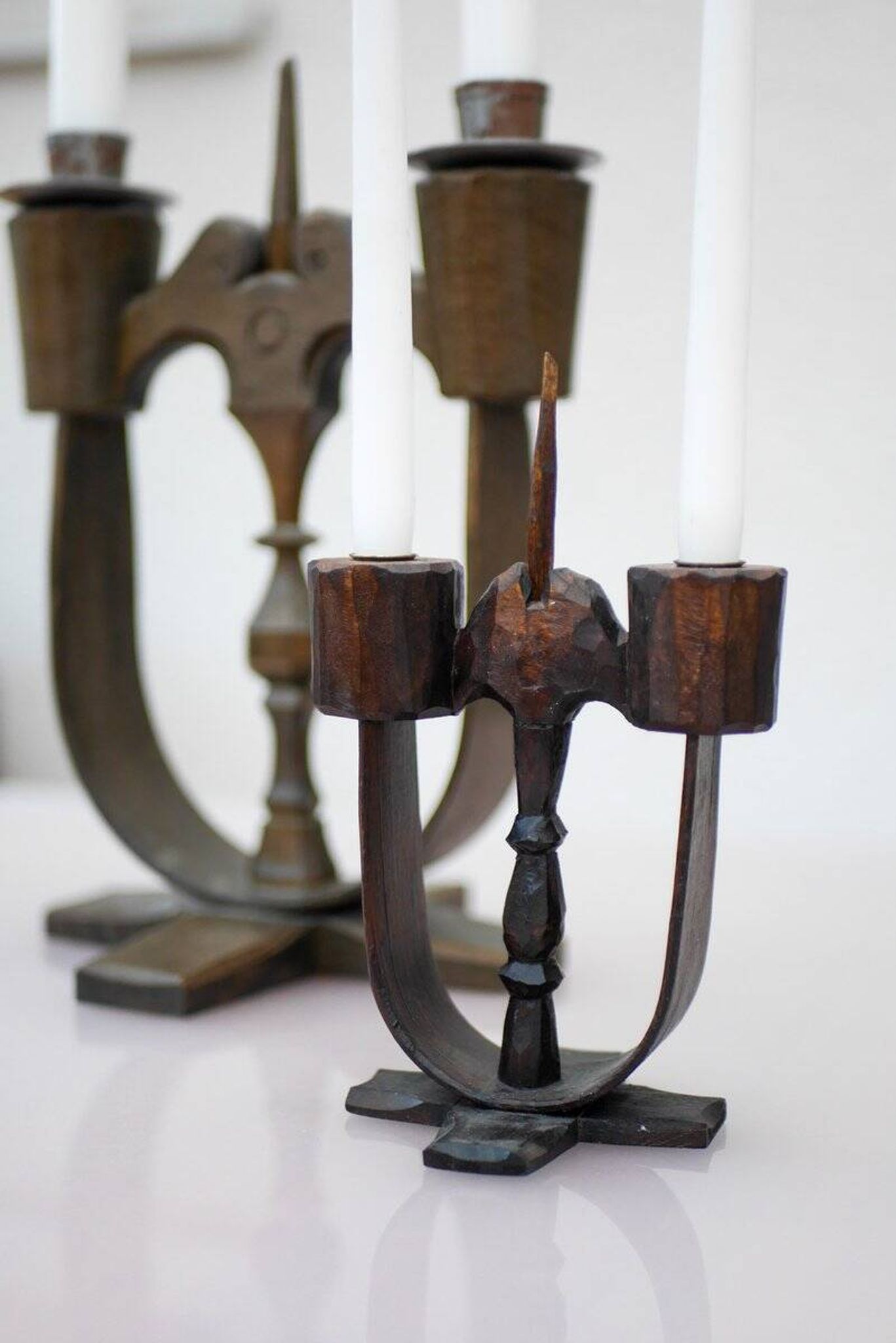 Swedish wooden candleholders from Taserud, 1955, set of 2