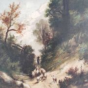 Huile sur panneau "Berger avec ses moutons", XIXème s.
