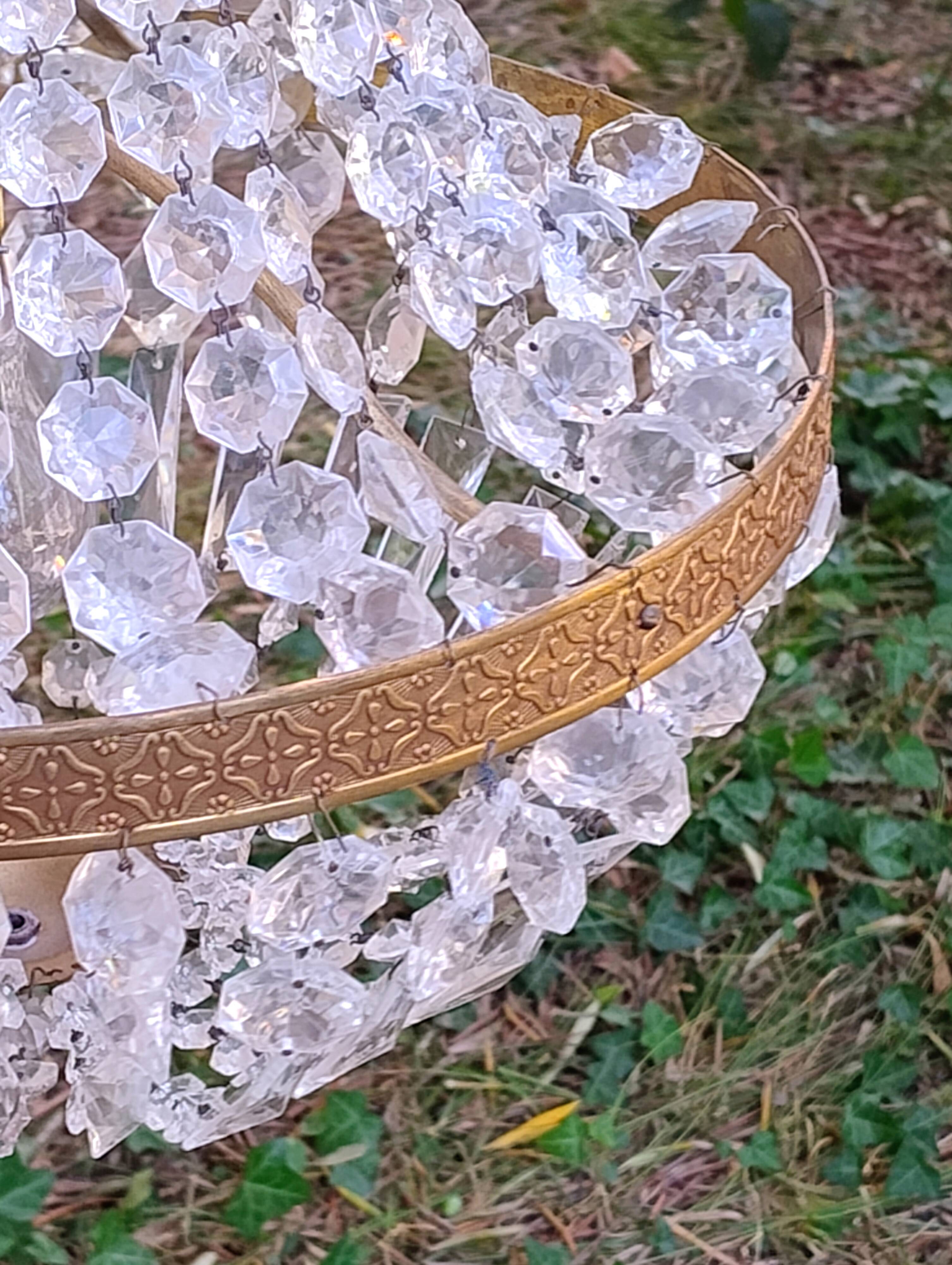 Lustre montgolfière ancien , grande taille, pampilles