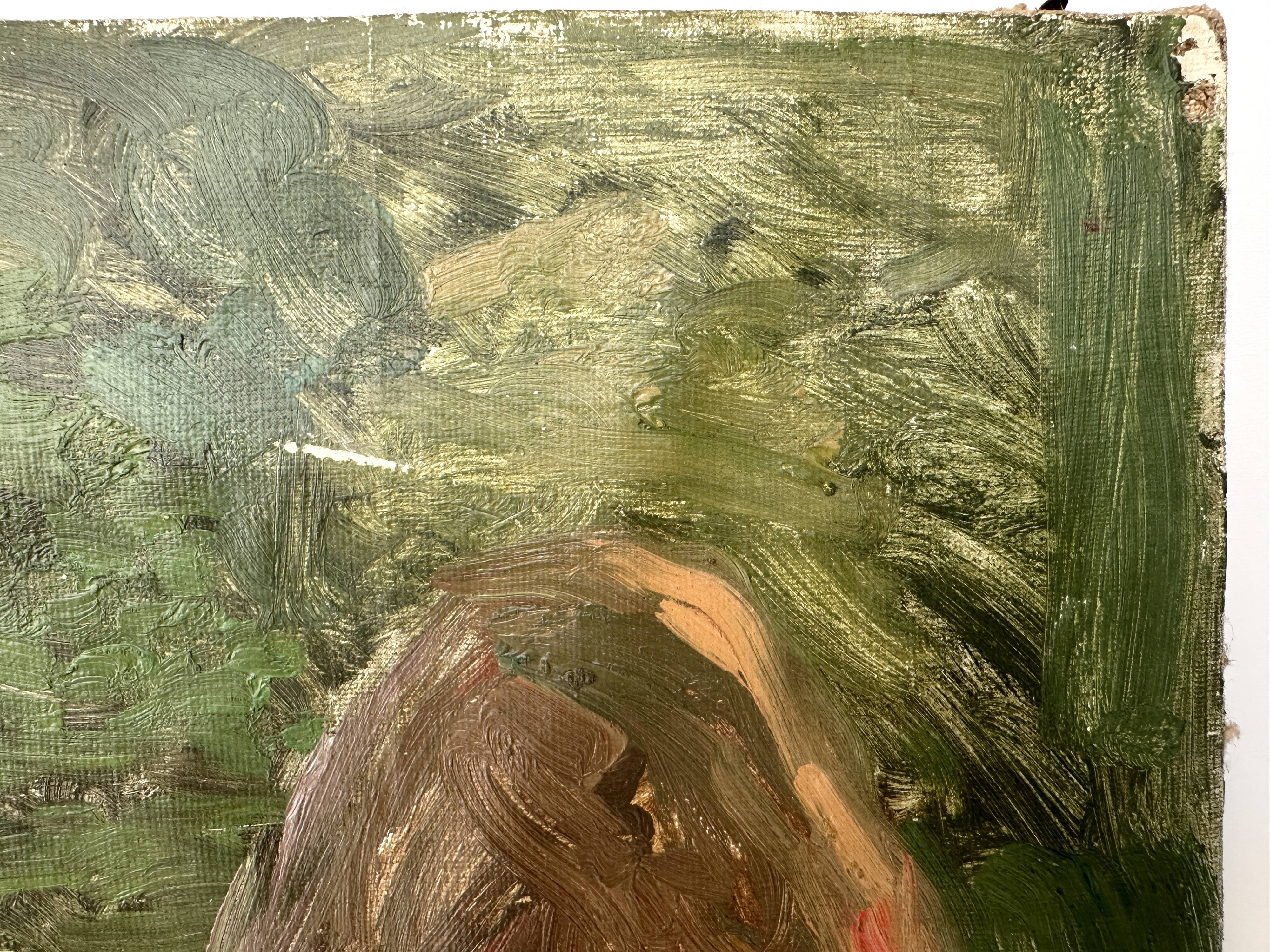 Old oil painting on canvas "The Haystacks" dated 1902.