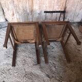 Pair of art deco chairs in wood & cane seat