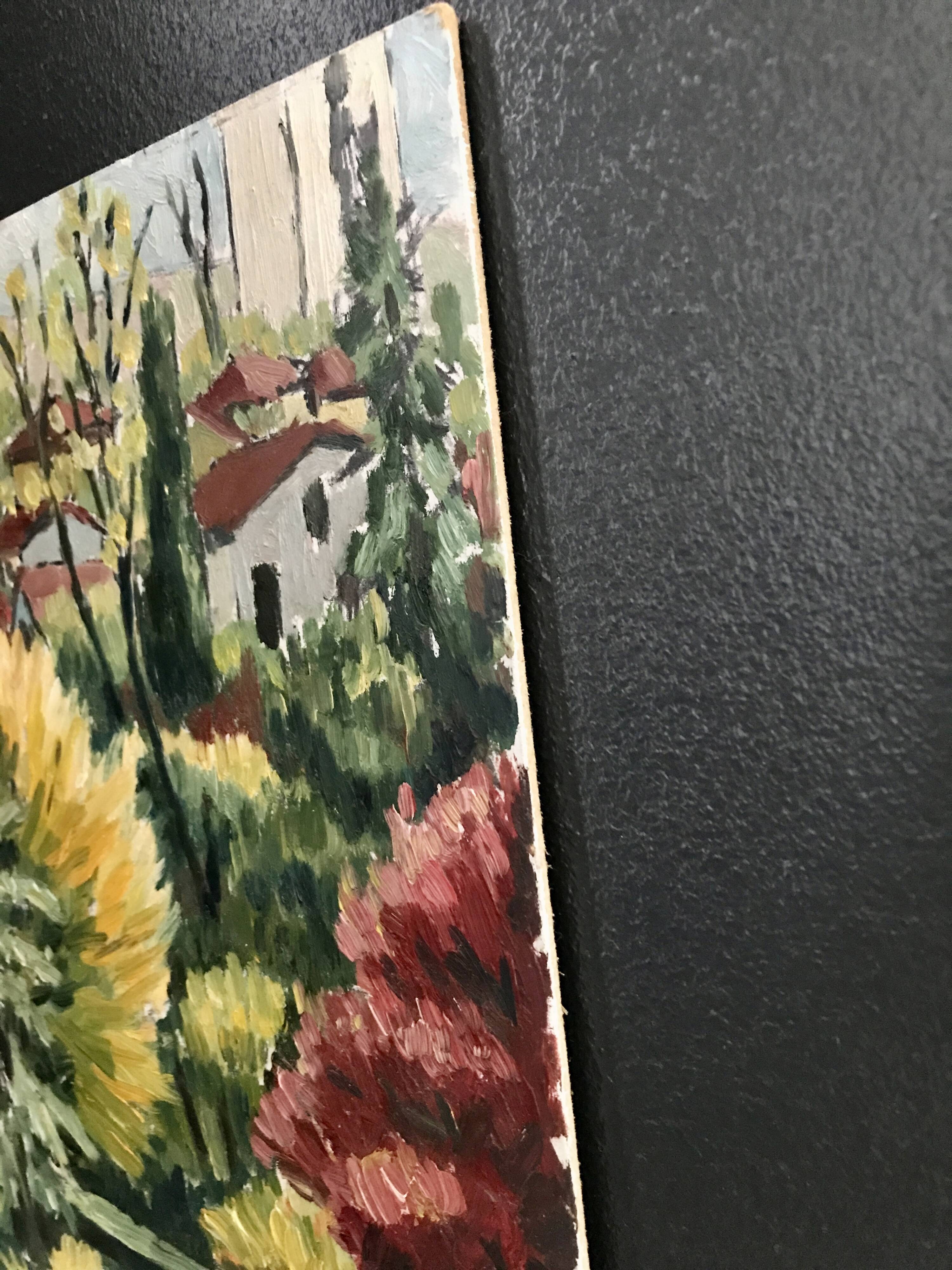 Small oil on Isorel "Flowering view"