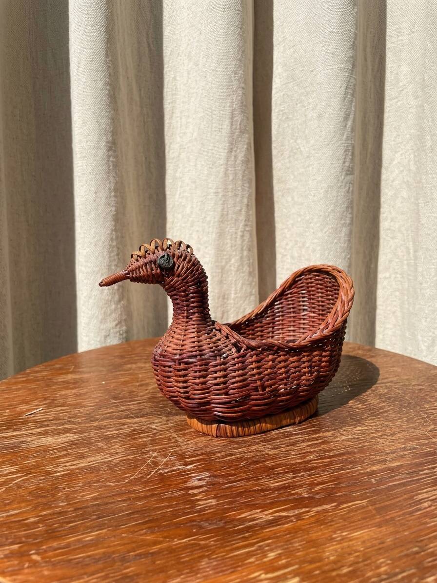 Panière / corbeille en osier en forme de canard (vintage)