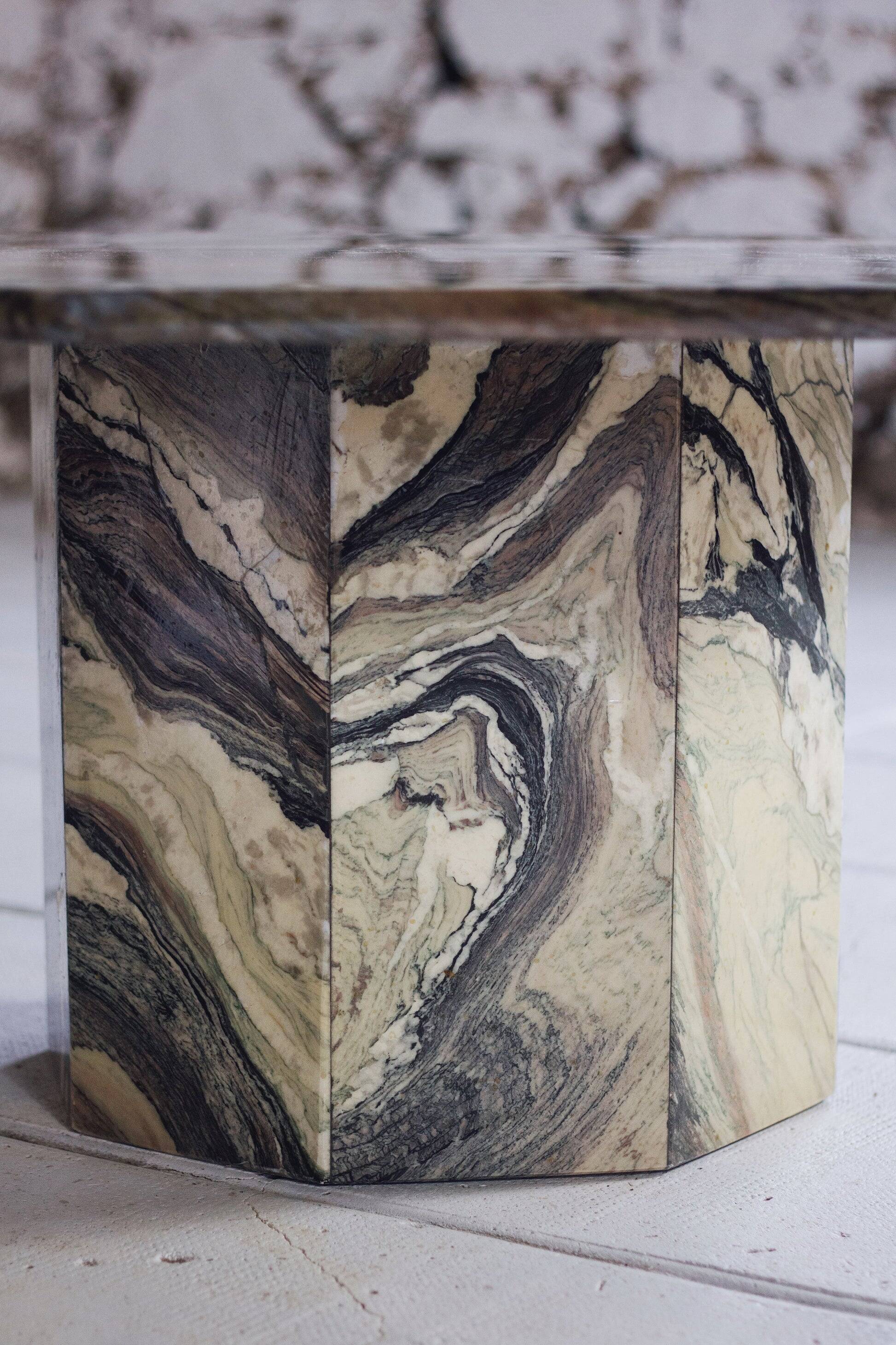 Octagonal coffee table in Cipollino Italian marble, 1980