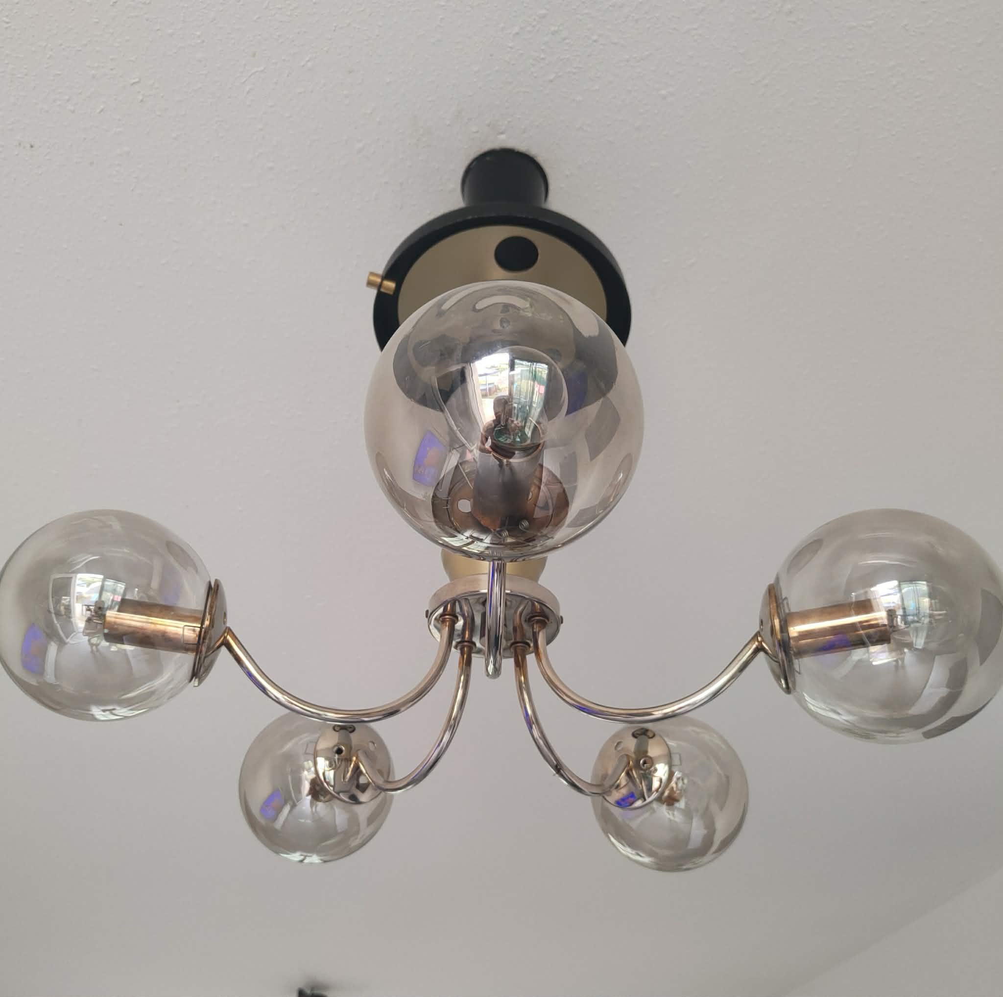 Vintage 1980 smoked glass pendant light