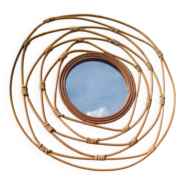 Miroir rond en rotin