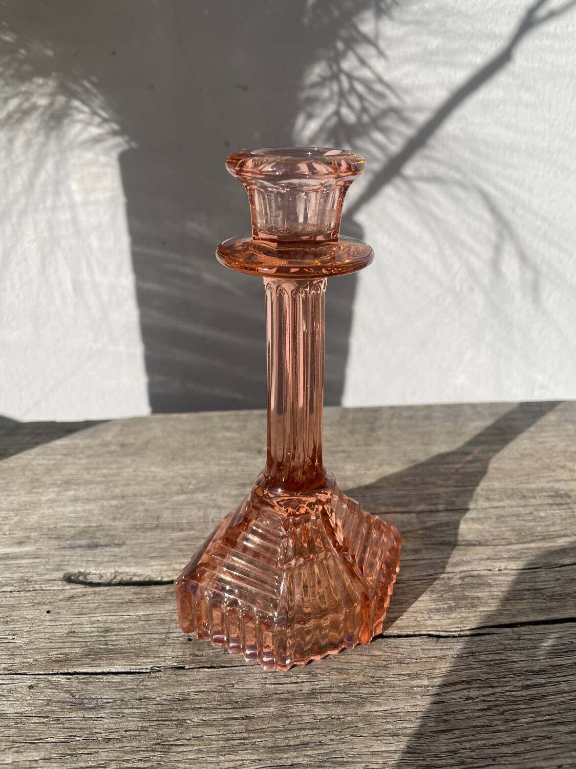 Art Deco pink glass candlestick