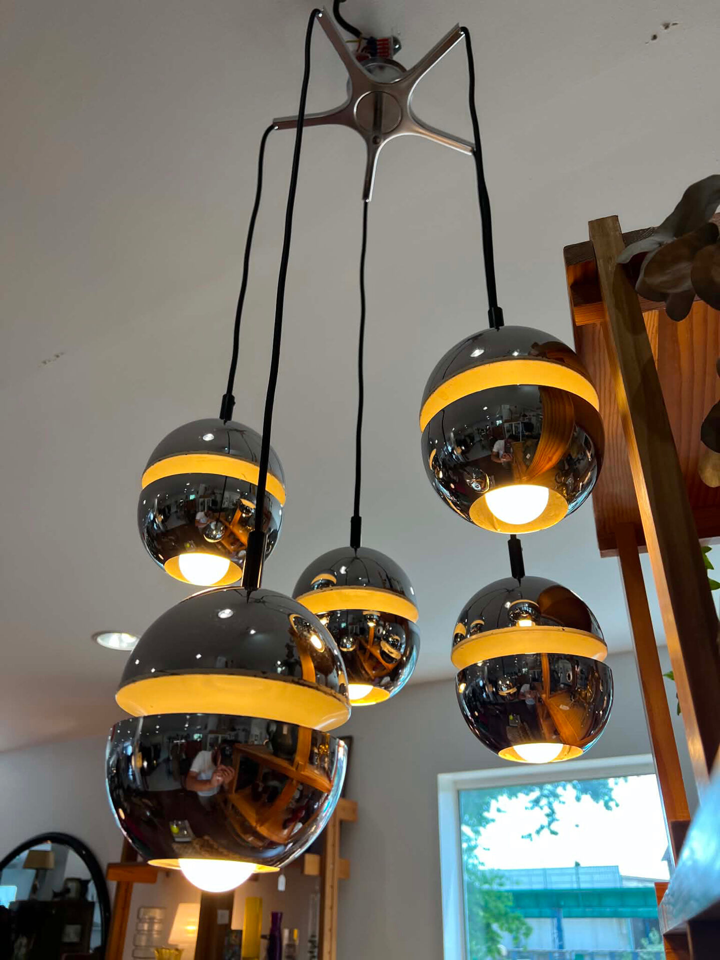 Suspension Space Age 5 openwork lights, 1970s, adjustable
