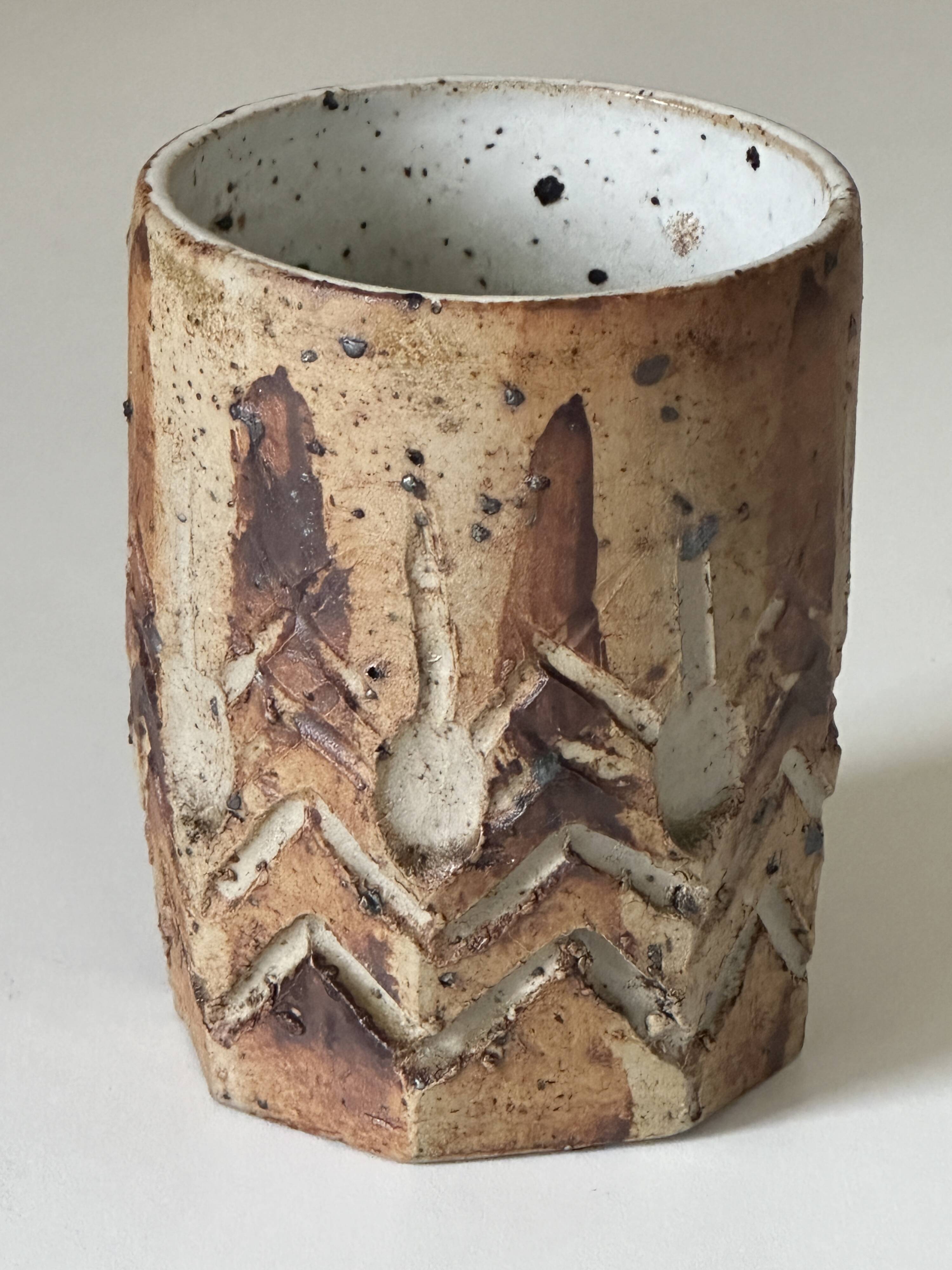 Vintage scarified stoneware vase pot from the 60s