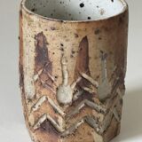 Vintage scarified stoneware vase pot from the 60s