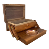 Old wooden cigarette box and ashtray