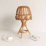 Midcentury Bamboo and Rattan Table Lamp, Attributed to Louis Sognot