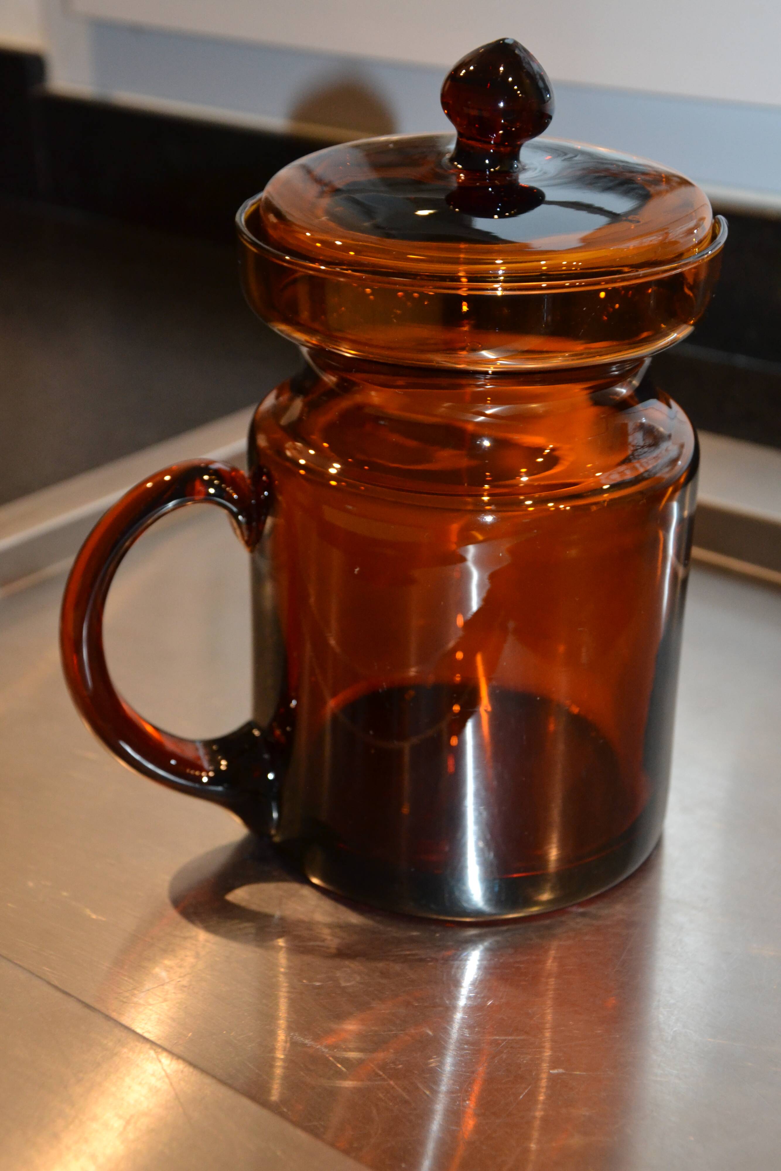Vintage Hand Blown Brown Glass Pitcher/Carafe with Lid