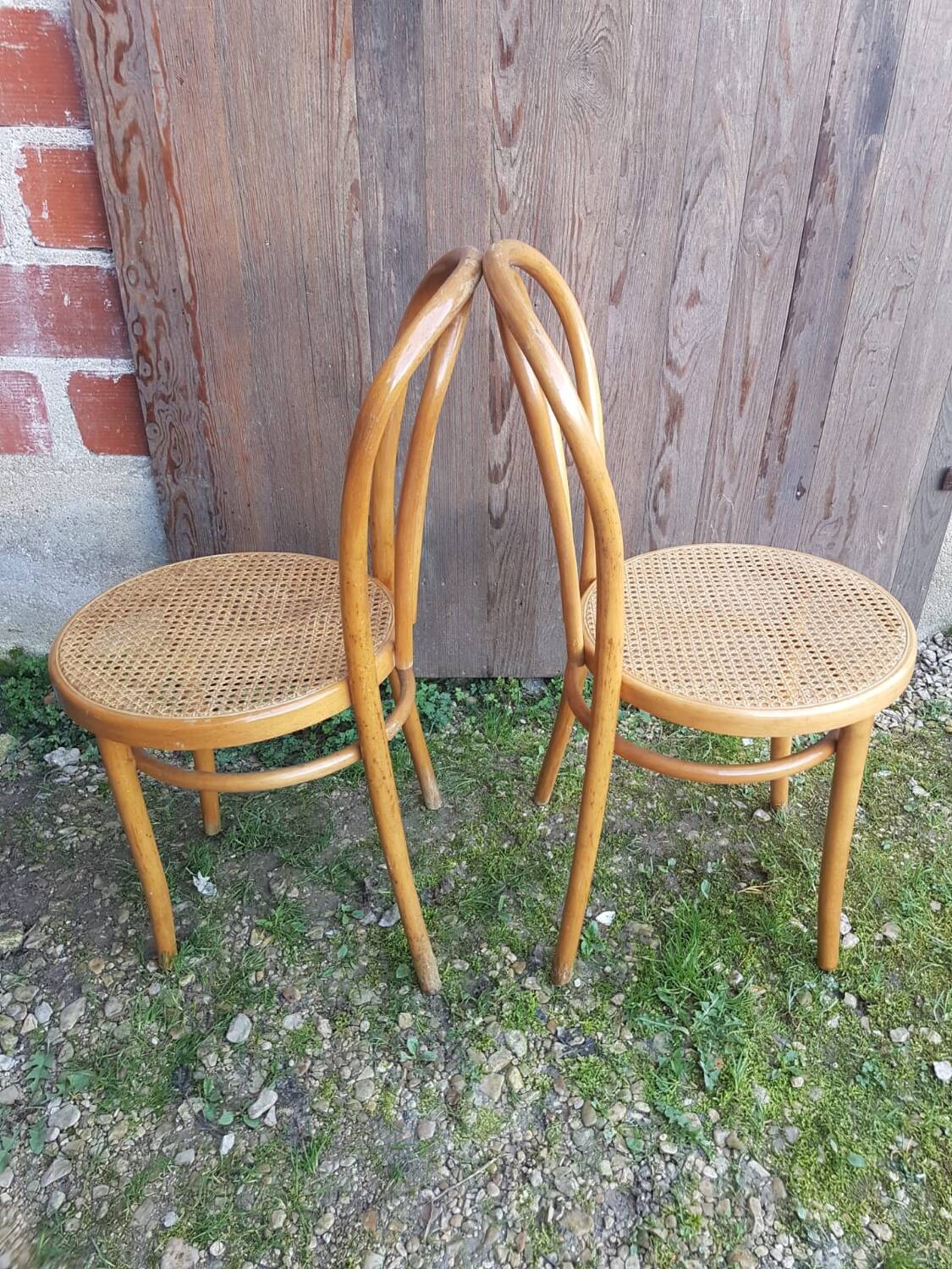 Pair of thonet style bistro chairs light curved wood + cane seat