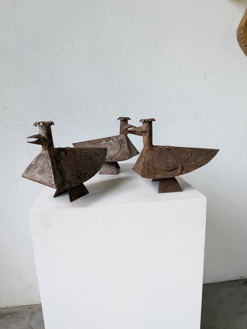 Series of three brutalist Folk Art candle holders