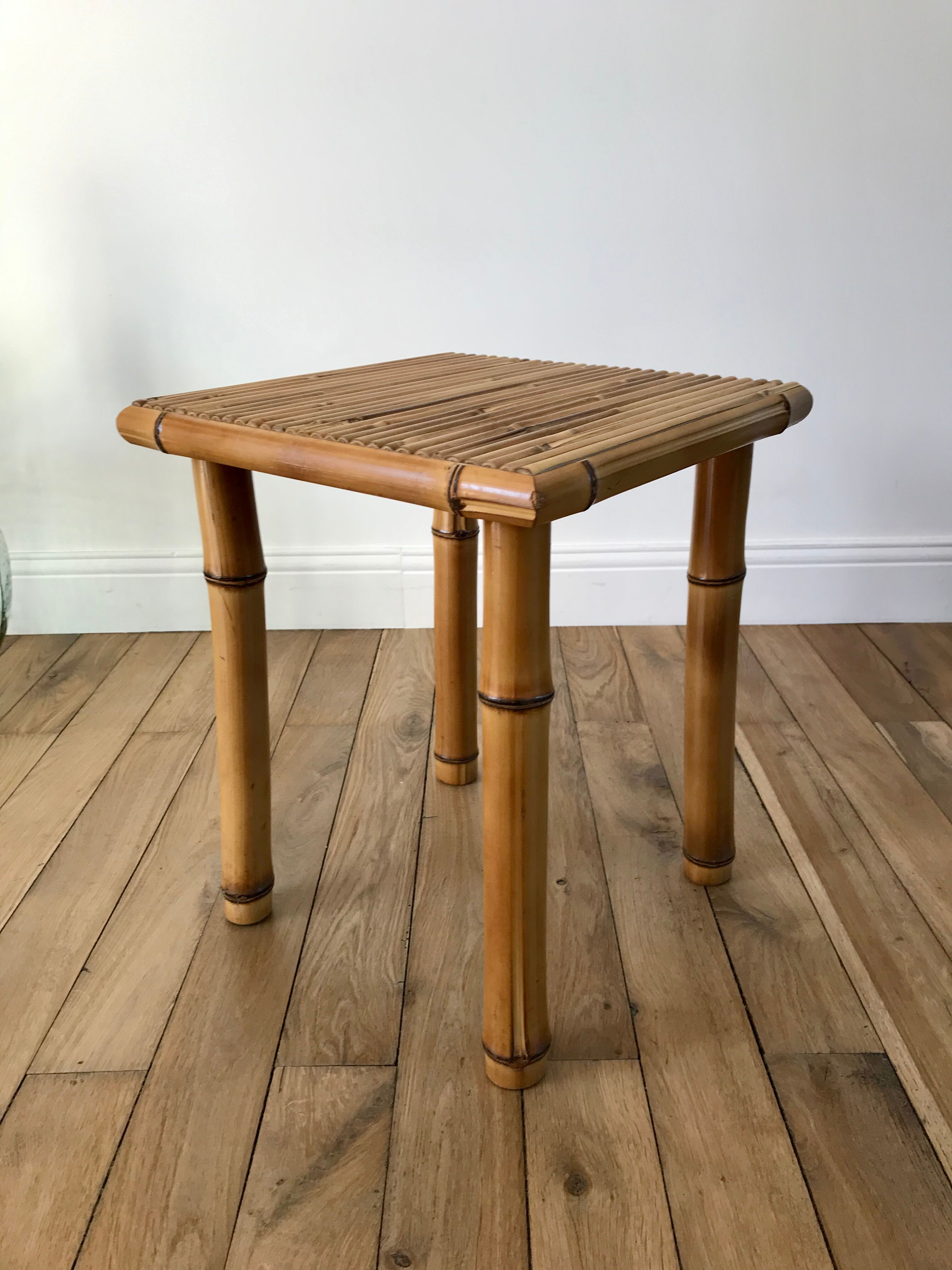 Vintage rattan and bamboo stool 50s-60s