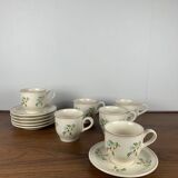 Set of 6 vintage cups + saucers, flower pattern, Germany