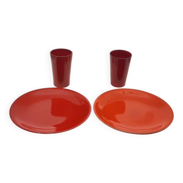 Ensemble en céramique rouge par Robert Picault Vallauris France (lot de 4)